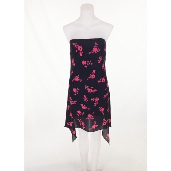 VERSUS VERSACE New 46 US 10 Strapless Floral-print Silk-crepe Mini Dress Black - Picture 3 of 15